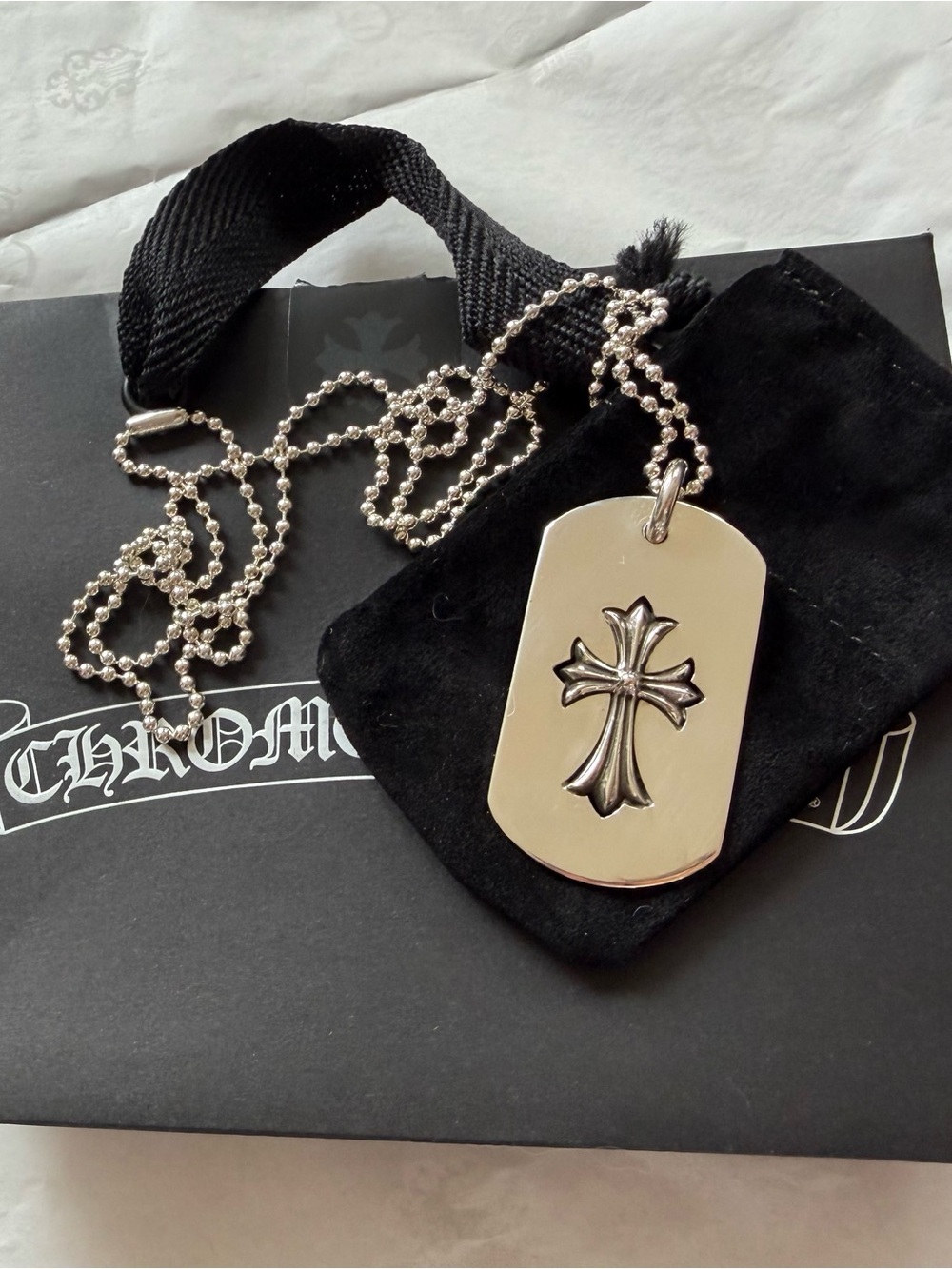 Chrome Hearts Silver Tiny Cross Cutout Dog Tag Necklace
